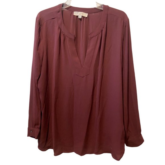 Ann Taylor Loft Burgundy blouse long sleeves sz XL - Picture 1 of 7